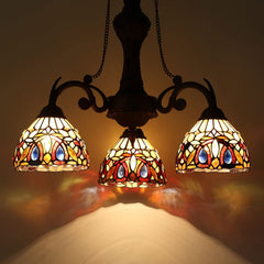 Capulina Tiffany Pendant Light Chandeliers 3-Light Cream Brown Antique Style Stained Glass Pendant Light for Living Dining Room Kitchen Foyer