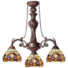 Capulina Tiffany Pendant Light Chandeliers 3-Light Cream Brown Antique Style Stained Glass Pendant Light for Living Dining Room Kitchen Foyer