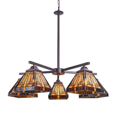 Capulina Tiffany Chandeliers 5-Light Stained Glass Antique Style Pendant Light