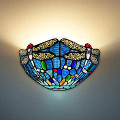 Capulina Tiffany Wall Sconces 12 Wide Stained Glass Vintage Dragonfly Style Wall Light for Hallway Stairway Bedroom