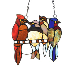 Capulina Stained Glass Birds Window Hangings Tiffany Style Handicrafts Birds Suncatcher Home Office Decor Gifts for Grandma Mom