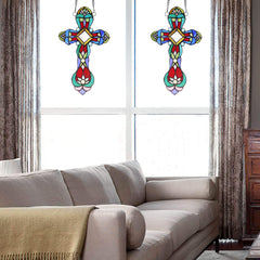 Capulina Cross Stained Glass Window Hanging Handicrafts