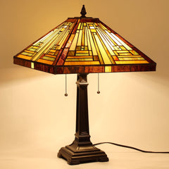 Capulina Tiffany Style Table Lamp Mission Style Tiffany Lamp 2-Light 16X16X24 Inches Amber Brown Stained Glass Desk Lamp Decor for Bedrooms Living Room Study Home Office