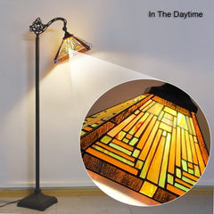 Capulina Tiffany Floor Lamp Tall Antique Mission Style Stained Glass Soft Light