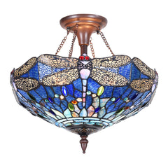 Capulina Tiffany Ceiling Light Pendant Lamp Dragonfly Stained Glass Ceiling