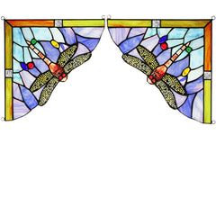 Capulina 1 Pair Dragonfly Stained Glass Panels Door Window Corner Tiffany