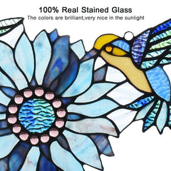 Capulina Sunflower Hummingbirds Stained Glass Window