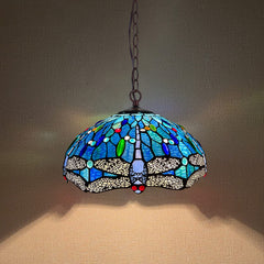 Capulina Tiffany Pendant Light Antique Dragonfly Style Stained Glass Hanging Lamp