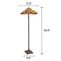 Capulina Tiffany Style Floor Lamp 2-Light 16 Inches Wide Cream Amber Stained Glass Antique Style Standing Lamp for Living Room Bedroom Home Office