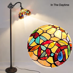 Capulina Tiffany Floor Lamp H62 Tall Inlaid Crystal Victorian Style Stained Glass Soft Light Arched Gooseneck Adjustable Angle Reading Lamp for Living Room Bedroom