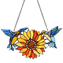 Capulina Sunflower Hummingbirds Stained Glass Window Hangings