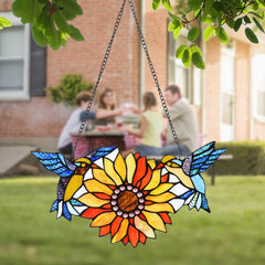 Capulina Sunflower Hummingbirds Stained Glass Window Hangings