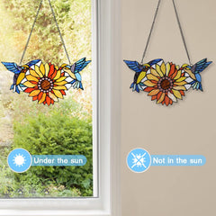Capulina Sunflower Hummingbirds Stained Glass Window Hangings