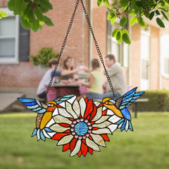 Capulina Sunflower Hummingbirds Stained Glass Window Hangings