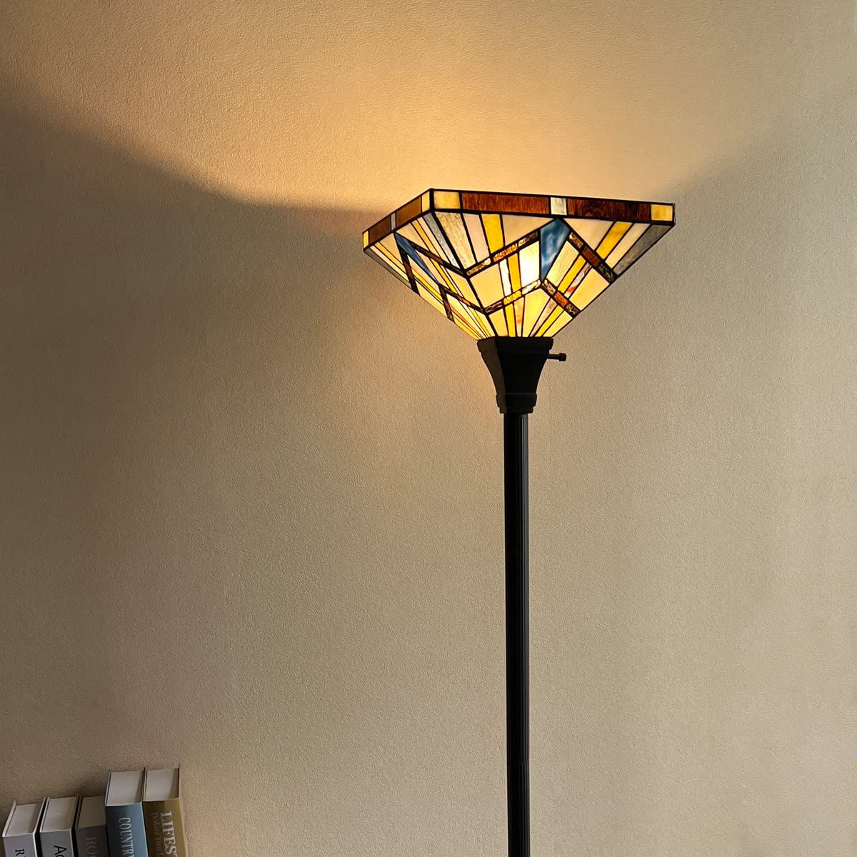 Capulina Tiffany Torchiere Floor Lamp Vintage Industrial Pole Mission Style  - Orange-yellow Mission, image size:1200x1200