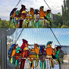 Capulina Stained Glass Birds Window Hangings 9 Multicolor Birds on a Wire Suncatcher Birds Lovers Gifts Decor for Home Office